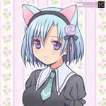  animal_ears blue_hair cat_ears dated flower hair_flower hair_ornament hairband henriette_mystere kurarin pink_eyes solo tantei_opera_milky_holmes upper_body 