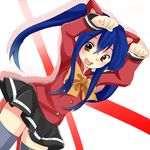  1girl blue_hair brown_eyes fairy_tail hukii_hiyoru open_mouth pixiv_thumbnail resized ribbon skirt thighhighs twintails wendy_marvell 