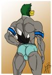  1ceberg anthro avian balls beak bird butt clothing duck feathers hand_on_hip male muscular muscular_male standing underwear 