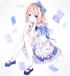  aqua_eyes blonde_hair dress hair_ornament hairband hairclip hands_on_own_face kagamine_rin kouko pantyhose sitting smile solo vocaloid 