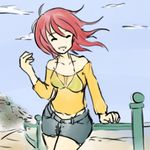  beach bikini_top closed_eyes drawfag happy hoozuki-san_chi_no_aneki hoozuki_haru non-web_source red_hair see-through short_hair shorts solo 