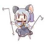  1girl animal_ears bad_id bad_pixiv_id blue_hair capelet chibi dress holding kozakura_(dictionary) mouse_ears nazrin open_mouth simple_background solid_circle_eyes solid_oval_eyes solo touhou white_background 