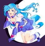  blue_eyes blue_hair blue_skirt choker gloves headset kiri_(linalool) long_hair magical_girl original precure see-through shoes skirt smile solo 