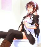  ayuzawa_misaki bathroom black_legwear blush bonnie_(rsg) boots brown_eyes brown_hair choker cross-laced_footwear egg_vibrator kaichou_wa_maid-sama! lace-up_boots maid maid_headdress masturbation open_mouth saliva skirt skirt_lift solo thighhighs vibrator zettai_ryouiki 