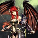  chain demon_girl horns kouji_(astral_reverie) long_hair navel original red_hair solo wings yellow_eyes 