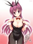  absurdres animal_ears breasts bunny_ears bunnysuit cleavage dracu-riot! fishnet_pantyhose fishnets highres inamura_rio kobuichi large_breasts long_hair pantyhose ponytail purple_hair red_eyes solo 
