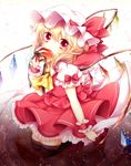  ascot bad_id bad_pixiv_id blonde_hair blush eating flandre_scarlet hat mouth_hold red_eyes ribbon sanotsuki short_hair side_ponytail skirt solo standing touhou wading water wings wrist_cuffs 