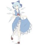  blue_eyes blue_hair cirno cosplay dress dress_lift highres ice ice_wings kamishirasawa_keine kamishirasawa_keine_(cosplay) kawashina_(momen_silicon) simple_background solo touhou white_background wings 