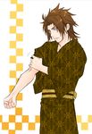  black_hair blue_eyes brown_hair japanese_clothes kimono kingdom_hearts kingdom_hearts_birth_by_sleep male_focus shinzui_(fantasysky7) sleeves_pushed_up solo standing terra_(kingdom_hearts) yellow 