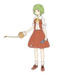  ascot green_hair kawashina_(momen_silicon) kazami_yuuka plaid plaid_vest red_eyes simple_background sleeves_rolled_up solo standing touhou trowel vest watering_can white_background 