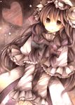  bad_id bad_pixiv_id capelet coat crescent dress hair_ribbon hat heart long_hair patchouli_knowledge purple_eyes purple_hair ribbon solo striped striped_dress touhou v_arms wiriam07 