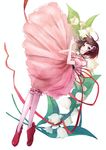  brown_eyes brown_hair choker dress flower full_body kneehighs lily_of_the_valley pink_dress puffy_sleeves reala shion_(kizuro) shoes short_hair smile solo tales_of_(series) tales_of_destiny_2 very_short_hair white_background white_legwear 