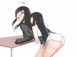  2girls ass black_hair blush bottomless doggystyle from_behind implied_futanari kurofudo long_hair multiple_girls table waist_grab yuri 