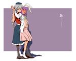  animal_ears arm_up blush bra braid bunny_ears closed_eyes green_bra hand_under_clothes hand_under_skirt hat jacket jacket_removed lingerie long_hair multiple_girls nurse_cap onikobe_rin open_clothes open_mouth open_shirt pantyhose purple_hair reisen_udongein_inaba ribs shirt silver_hair smirk touhou underwear wrist_grab yagokoro_eirin yuri 