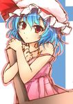  bare_shoulders blue_hair hat looking_at_viewer mushiboy red_eyes remilia_scarlet short_hair sketch solo strap_slip touhou 