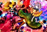  bad_id bad_pixiv_id boots cross-laced_footwear floral_print flower grey_eyes hat hat_removed hat_ribbon headwear_removed komeiji_koishi mirimo psychedelic ribbon rose shirt short_hair silver_hair skirt solo third_eye touhou 