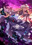  blonde_hair bug butterfly corset english hat highres insect karlwolf lips long_hair petals purple_eyes ribbon smile solo touhou twilight yakumo_yukari 