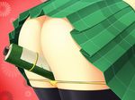  ass ass_focus asuka_(senran_kagura) between_thighs black_legwear close-up panties panty_pull plaid plaid_skirt pleated_skirt samuneturi school_uniform scroll senran_kagura senran_kagura_shoujo-tachi_no_shin'ei skirt solo thighhighs underwear yellow_panties 