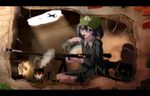  a-10_thunderbolt_ii anti-materiel_rifle barrett barrett_m82 can cooking eating fire grass gun hair_bobbles hair_ornament hat kawashiro_nitori key rifle short_twintails sitting sniper_rifle solo spoon tomon_(slash0410) touhou twintails two_side_up weapon 