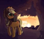  applejack_(mlp) basket cowboy_hat cutie_mark equine female feral friendship_is_magic fruit hat horse kohtek mammal my_little_pony pony solo sunset tree wood 