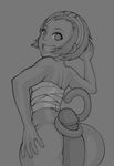  1girl ass bottomless buttjob capcom from_behind greyscale grin hetero lineart lm_(legoman) marvel_vs._capcom marvel_vs._capcom_2 monkey_tail monochrome penis sarashi short_hair smile solo_focus sonson tail tailjob tiara 