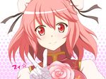  bandages bun_cover chinese_clothes double_bun flower ibaraki_kasen kawazuishi pink_hair red_eyes rose short_hair smile solo touhou v 