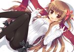  :d black_legwear bow brown_eyes brown_hair crotch_seam hair_bow hair_ribbon long_hair no_pants ogata_rina open_mouth panties panties_under_pantyhose pantyhose polka_dot polka_dot_bow red_scarf ribbed_sweater ribbon sazaki_ichiri scarf smile solo sweater two_side_up underwear very_long_hair white_album 