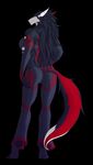 back black_sclera canine clothed clothing demon demon_wolf hair long_hair midriff muscles pants purple_eyes raistlinalston16 solo thong violet_santiago wolf 