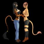  black_hair blue_eyes boots breasts cat choker cleavage clothing dreadlocks eyebrow_piercing facial_piercing feline hair jeans kun lion long_hair markings midriff pants piercing pink_hair raistlinalston16 tail_tuft top topless tribal_markings yellow_eyes 