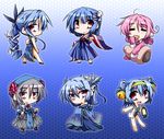  =_= bare_shoulders bell blue_hair braid chinchou chinese_clothes chocolate_cornet food gen_1_pokemon gen_2_pokemon gen_3_pokemon grey_hair gyarados hair_bell hair_ornament hair_ribbon hair_rings hair_scarf hemogurobin_a1c kingdra kyogre long_hair multiple_girls one-piece_swimsuit open_mouth personification pink_hair pokemon ponytail red_eyes ribbon short_hair sidelocks skirt slowbro smile swimsuit tentacruel 