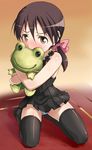  black_legwear blush brown_hair camisole frog gertrud_barkhorn hair_ribbon hi-ho- kero_&amp;_koro_(colgen_kowa) looking_at_viewer on_floor panties pantyshot pantyshot_(sitting) pink_ribbon ribbon seiza shy sitting solo strike_witches stuffed_animal stuffed_frog stuffed_toy thighhighs underwear world_witches_series younger 