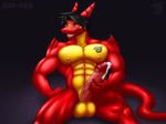  balls big-red big_balls big_penis buff erection flexing gay hyper looking_at_viewer male masturbation muscles nude penis pinup precum showing_off sitting smile solo spikes 