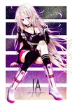  ahoge bad_id bad_pixiv_id bare_shoulders blue_eyes boots braid character_name ia_(vocaloid) long_hair mismatched_legwear off_shoulder pink_hair saya7 single_thighhigh skirt solo thigh_strap thighhighs twin_braids very_long_hair vocaloid 