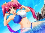  biichiku_beach bikini brown_eyes game_cg hoshizaki_nanami pink_hair ribbons swimsuit twintails 