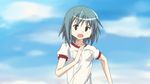  animated animated_gif blue_hair bouncing_breasts breasts error gym_uniform hair_ornament hairclip hangaku mahou_shoujo_madoka_magica miki_sayaka running short_hair small_breasts solo 