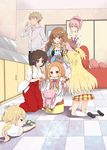  6+girls :&gt; :3 adjusting_hair cosplay cup doumyouji_karin futaba_anzu hair_ornament hairdressing handheld_game_console headphones ichihara_nina idolmaster idolmaster_cinderella_girls jougasaki_mika jougasaki_rika kigurumi messy_hair moroboshi_kirari mug multiple_girls ohlala playstation_portable producer_(idolmaster) sleeves_folded_up star star_hair_ornament wavy_mouth 