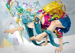  backpack bad_id bad_pixiv_id bag bandaid bandaid_on_knee barefoot blue_hair eyeball eyes feet flower full_body hands headphones hiroyuki_takahashi hourglass key kokeshi lock long_hair nail_polish original pyramid randoseru rose safety_pin skirt snake solo surreal tentacles toe_scrunch toenail_polish toes yellow_flower yellow_rose yoga 