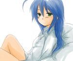  beni_shouga blue_hair green_eyes izumi_konata lowres lucky_star mole mole_under_eye simple_background solo white_background 