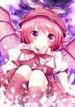  animal_ears bad_id bad_pixiv_id blush dress earrings glowing hat jewelry mystia_lorelei petals pink_eyes pink_hair sanotsuki short_hair sitting solo touhou wings 