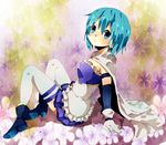  armband bad_id bad_pixiv_id blue_eyes blue_hair cape gloves highres magical_girl mahou_shoujo_madoka_magica miki_sayaka riiu short_hair sitting solo thighhighs zettai_ryouiki 