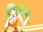  bare_shoulders cat green_eyes green_hair gumi izusetsu short_hair simple_background smile vocaloid 