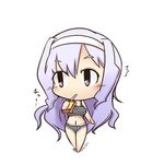  bikini chibi dekasudachin drinking drinking_straw hairband idolmaster idolmaster_(classic) juice_box long_hair navel purple_eyes purple_hair shijou_takane solo standing swimsuit 