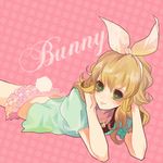  bad_id bad_pixiv_id barnaby_brooks_jr blonde_hair bow bunny_tail genderswap genderswap_(mtf) green_eyes hair_bow jewelry microskirt necklace pink_background poco24 polka_dot polka_dot_background puffy_sleeves shirt skirt solo t-shirt tail tiger_&amp;_bunny 