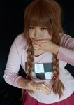  animated braid brown_hair cosplay japanese madotsuki photo red_eyes tagme twin_braids vomit yume_nikki 