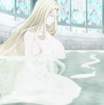  bathing blonde_hair breasts female highres large_breasts long_hair melpha nude queen&#039;s_blade queen's_blade sitting solo water 