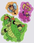  2018 alternate_species arthropod chain charmy_bee claws crocodilian crossover digital_media_(artwork) espio_the_chameleon feraligatr insect itoruna kecleon nintendo pok&eacute;mon pok&eacute;mon_(species) reptile ribombee scalie sonic_(series) vector_the_crocodile video_games 