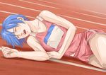  bad_id bad_pixiv_id blue_hair closed_eyes gym_uniform lying on_side open_mouth original saliva short_hair shorts solo sweat tomoshiki track track_and_field 