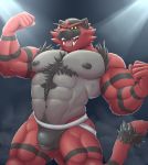  abs acephlosion anthro areola barazoku biceps body_hair bulge chest_hair clothing fangs feline flexing fur green_eyes incineroar jockstrap male mammal manly muscular navel nintendo nipples open_mouth pecs pok&eacute;mon pok&eacute;mon_(species) pubes sharp_teeth smile solo standing teeth thick_thighs tongue triceps underwear video_games 