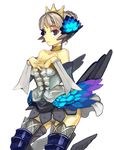  armor armored_dress blue_eyes dress grey_hair gwendolyn multicolored multicolored_wings odin_sphere panties ryman solo strapless strapless_dress thighhighs underwear white_background wings 