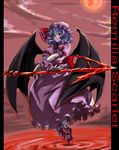  blue_hair hat highres moon polearm red_eyes remilia_scarlet ribbon solo spear spear_the_gungnir tetsu_(kimuchi) touhou weapon wings 